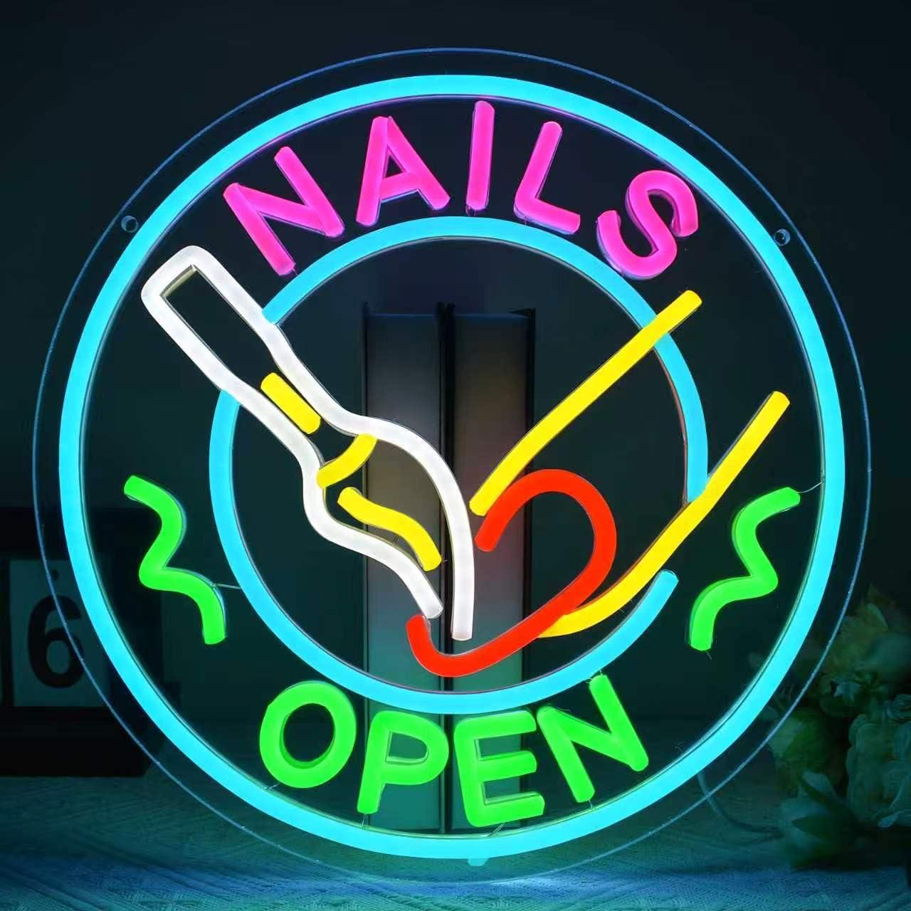 Beauty Makeup Shop - Nails Open Neonschild USB-dimmbare LED-Leuchten für