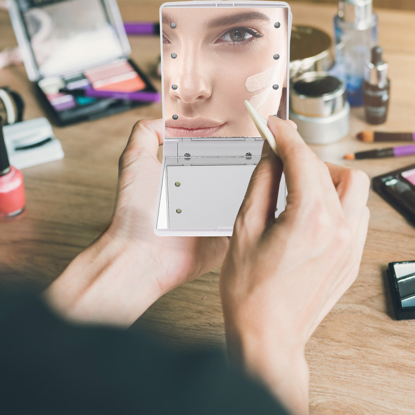 Beauty Makeup Definition - Faltbarer LED-Schminkspiegel Wiederaufladbarer Tragbarer Schönheitsspiegel Hochauflösende