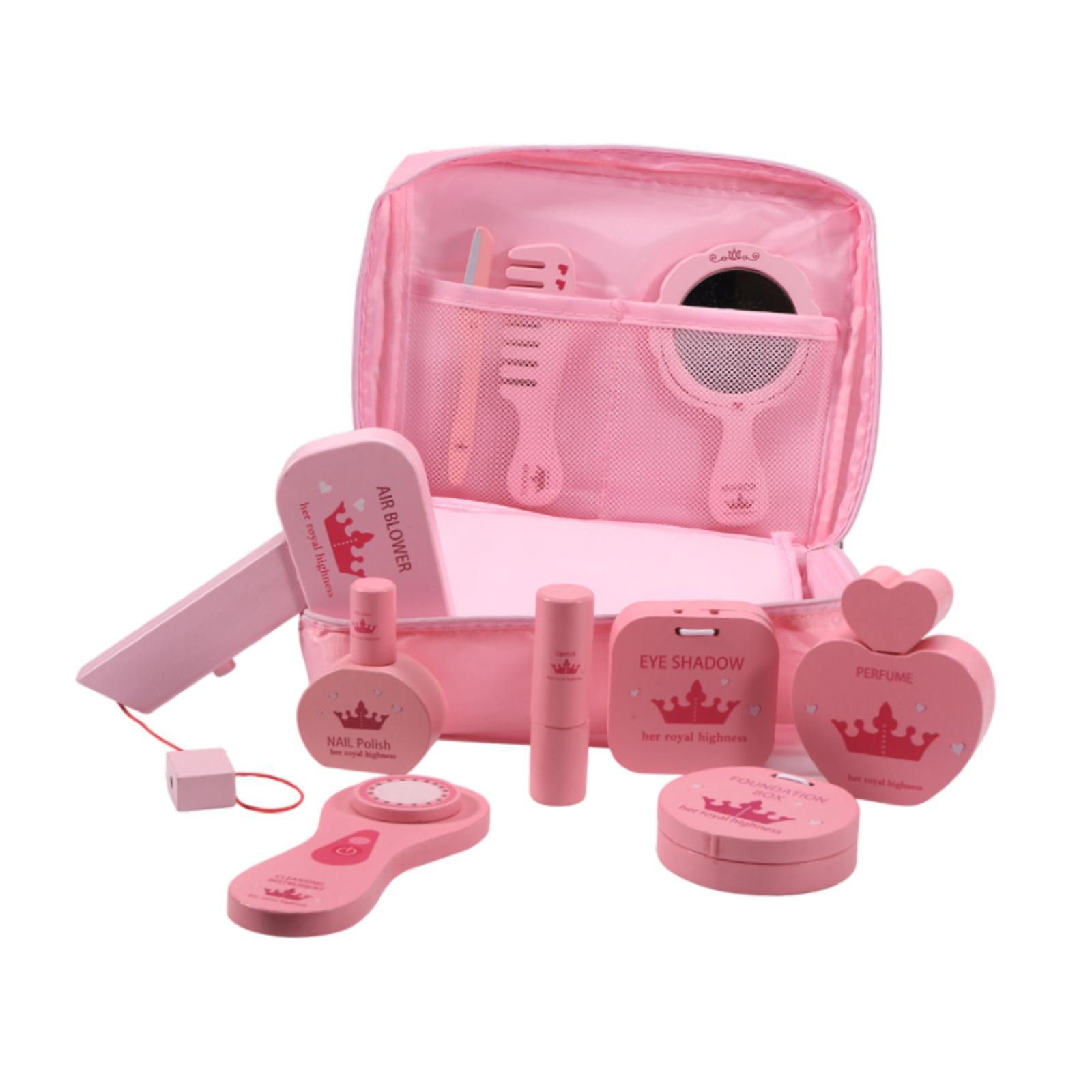 Beauty Makeup Kit For Kids - 10x Spielzeug-Schminksets Holz-Schönheitssalon-Set mit Aufbewahrungstasche Feinmotorik