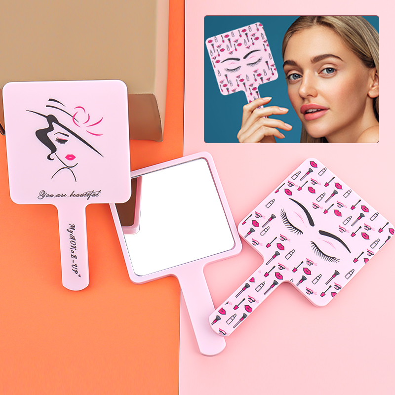 Beauty Makeup Definition - Rosa Wimpernverlängerung Handheld Make-up Spiegel Quadratischer