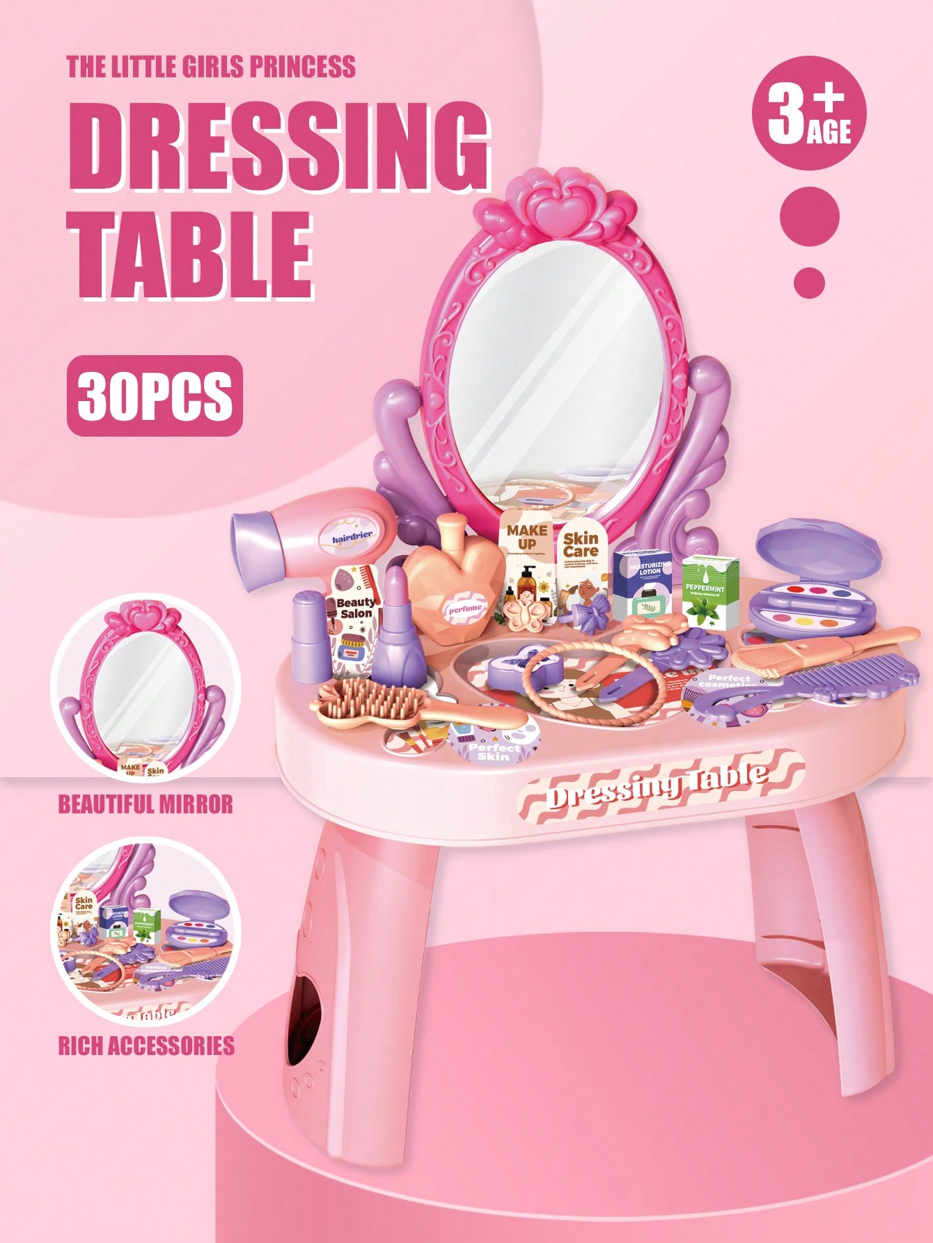 Beauty Makeup Kit For Kids - Kinder Prinzessinnen Schminktisch Spielzeug-Set mit Spiegel