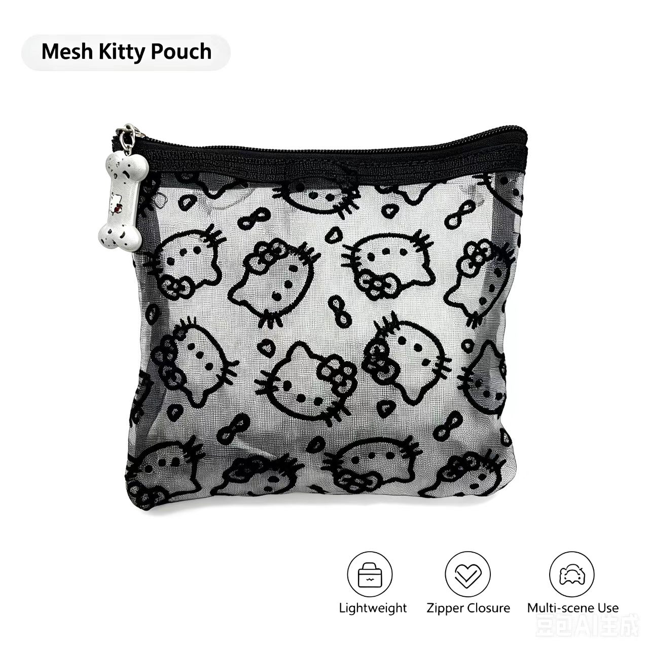 Beauty Preservation Makeup Bag - Kosmetiktasche aus Netzstoff, transparenter Reißverschlussbeutel, Cartoon-Druck,