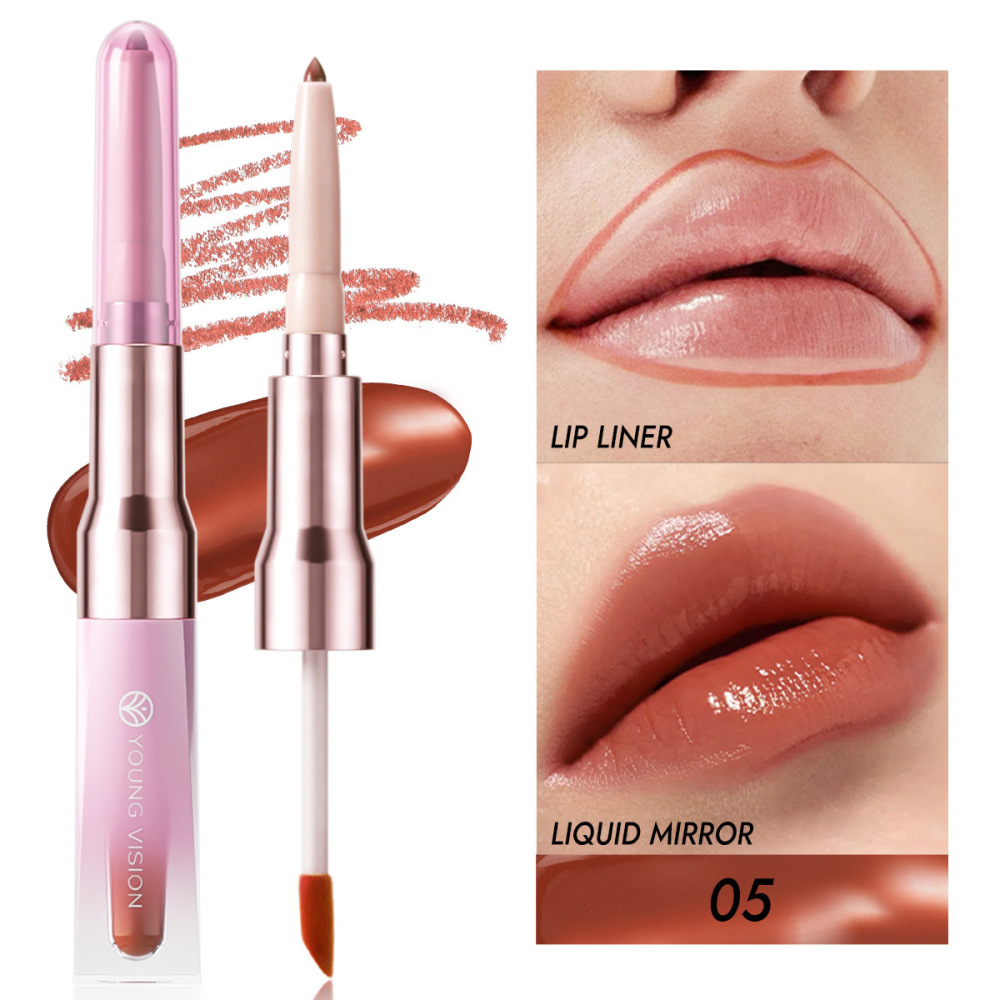 Beauty Makeup Definition - Doppelkopf-Lippenstift mit Spiegel, Glanz-Lippenlack, tragbares Beauty-Make-up-Tool,